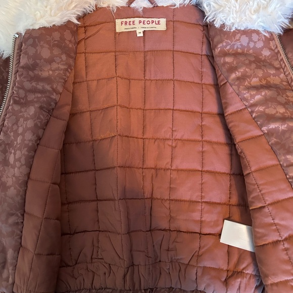 Free People Floral Bomber Jacket w/ Faux Fur Collar- Romantic Boho- Size XS - Picture 3 of 4